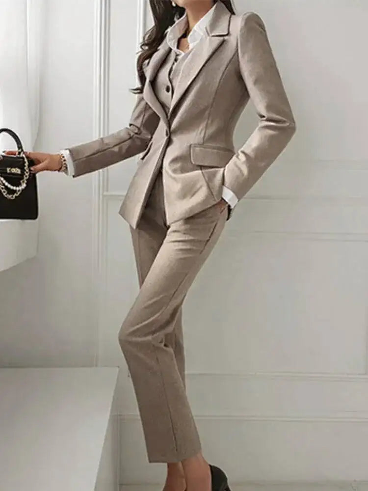 Fashion Women Suits 3 Piece Chic Peak Lapel Single Button Outfits Business Office Pants Sets (Blazer+Vest+Pants) Customized