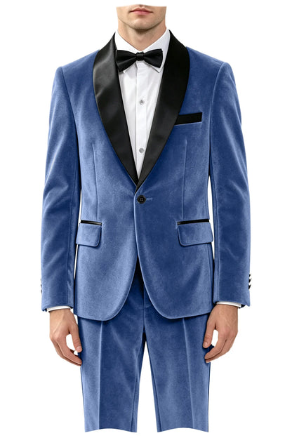 Men's Velvet 2-Piece Tuxedo Suit Satin Shawl Lapel Slim Fit Blazer & Pants for Wedding, Prom & Banquet