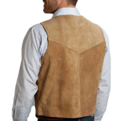 Men's Vest Slim Fit Suede Leather Waistcoat for Business and Banquet