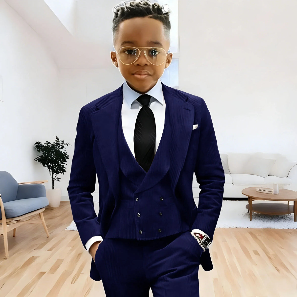 Brown Corduroy Boy Suit 3 Piece Blazer Vest Pant Suit Set Notched Lapel Formal Wedding Dresses Business Tuxedo Suits for Kids