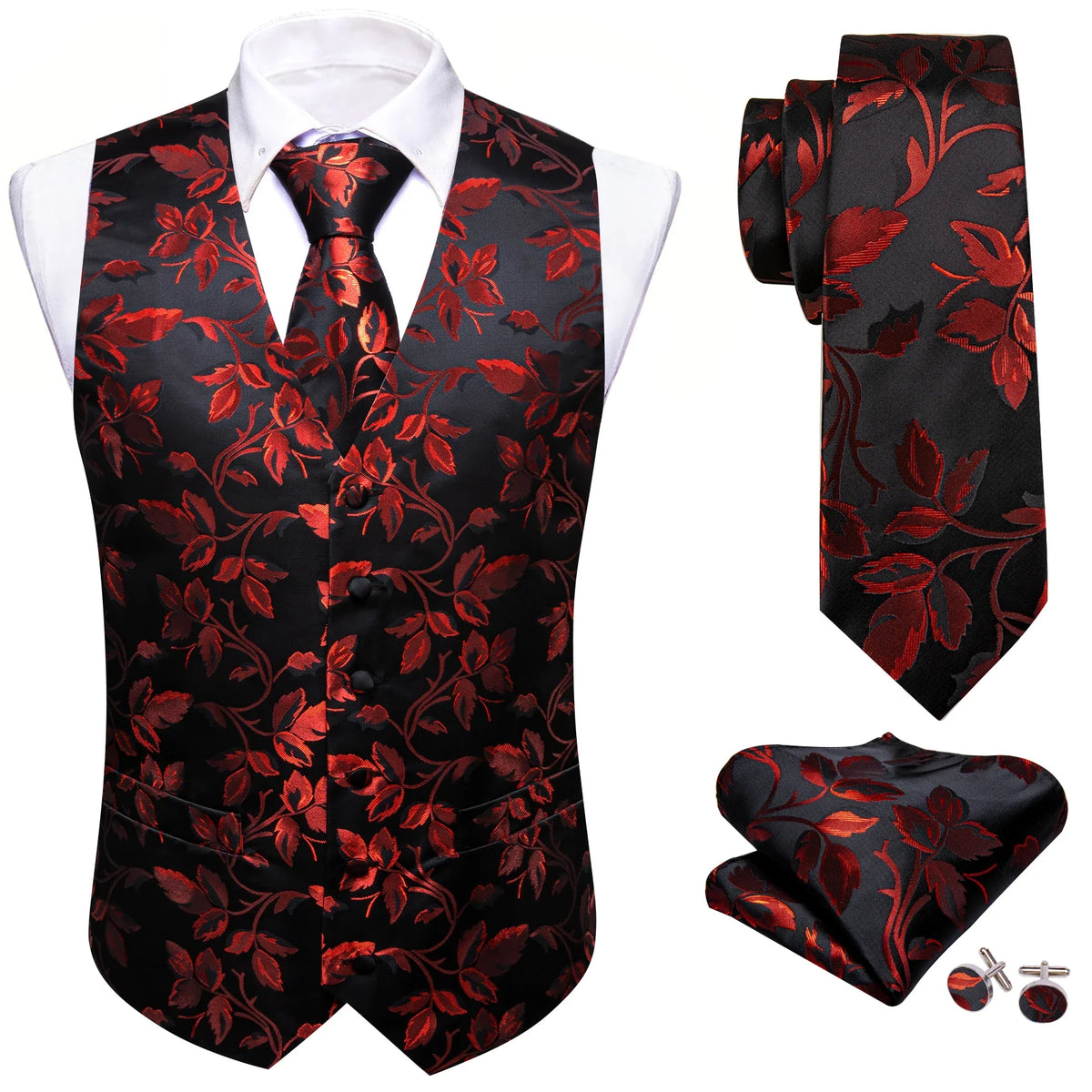 Men's Vest Single-Breasted Formal Waistcoat Floral V-Neck Fit for Wedding Business Party