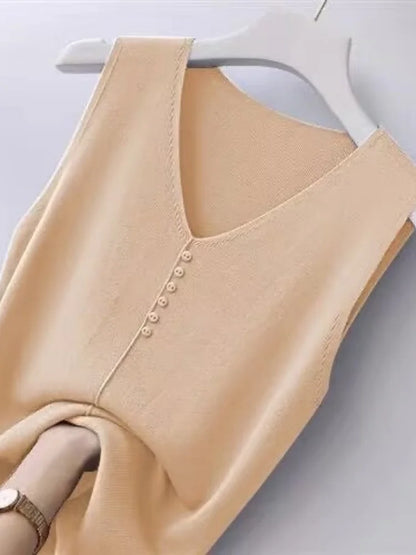 Summer Women's Tank Top Silk V-neck Wide Shoulder Strap Color Knitted Shirt Sleeveless Top Student Ice Silk Vest