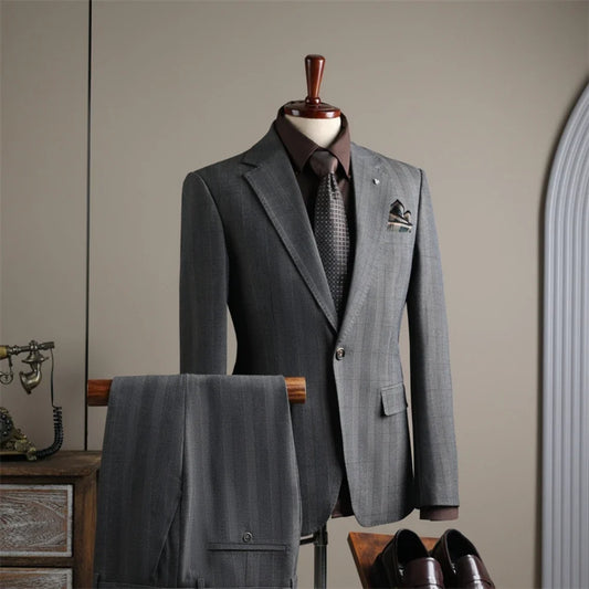 Classic Elegant Plaid Men's Suits Business Party Tuxedo,Notched Lapel Suit Set 2 Pieces Blazer Pants For Formal Occasions