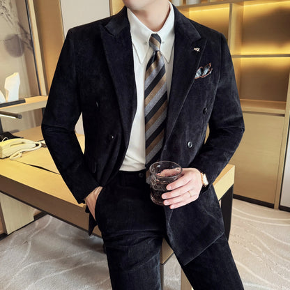 2025 Winter Woolen Men's Wedding Groom Suit Double Breasted Suit 3 Piece Set Business Casual Office Work Party Prom Dress Suits