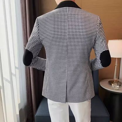 Brand Spring Plaid Men Blazers Business Casual Suit Jacket Men Clothing High-quality Streetwear Social Wedding Groom Dress Coat