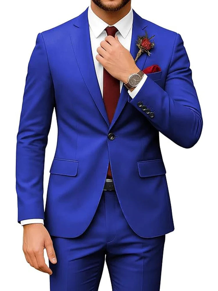 Men's 2-Piece Velour Suit – Slim Fit Blazer and Pants for Wedding, Prom & Formal Occasions