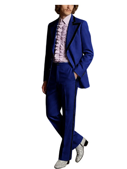 Men's Tuxedo Suit 2-Piece Slim Fit Blazer and Pants Set with Black Velvet Trim for Weddings and Formal Events