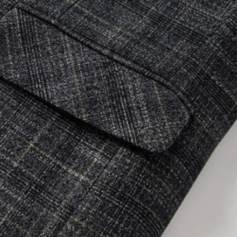 KIDWHXR Men Suit Coat Slim Plaid Turn Down Collar Male Blazer British Style Single-breasted Business Casual Man Outerwear