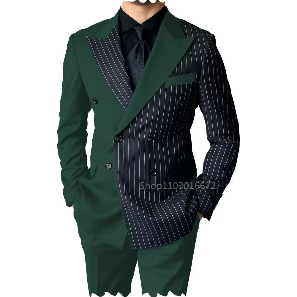 2 Piece Men's Wedding Suits Groom Tuxedos with Peak Lapel Double Breasted Blazer And Pants Set for Prom Business Costume Homme