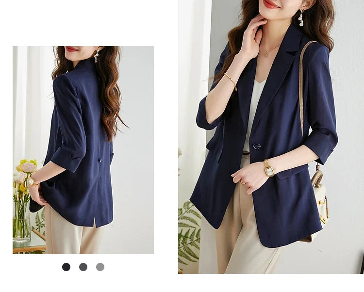 Casual Lyocell Suit Blazers Women 2026 Autumn Fashion Transparent Lightweight Three Quarter Sleeve Office Ladies Blazers