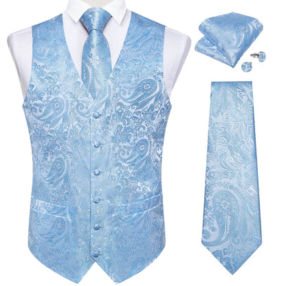 Men's Paisley Waistcoat with Necktie Set for Weddings and Formal Occasions