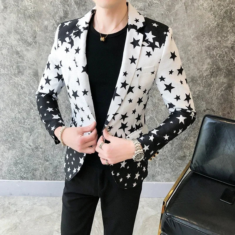 Star Print Slim Fit Blazers 2026 New Men's Club Dress Groom Tuxedo Men's Formal Wedding Prom Suit Jacket Brand Costume Homme