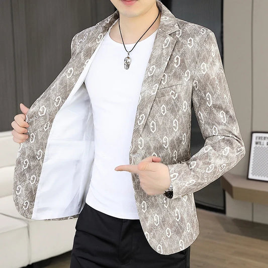 2026 Blazer Autumn/Winter Men's Fashion Outdoor Wedding Slimming Business Letter Print Casual Korean Style Formal Wear Blazer