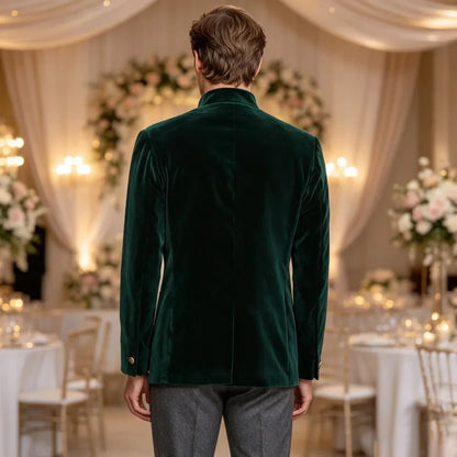 Single Breasted Velvet Suit Jacket Men with Stand Collar 1 Piece Fashion Blazer for Wedding Prom Formal Gentleman Suit Wear
