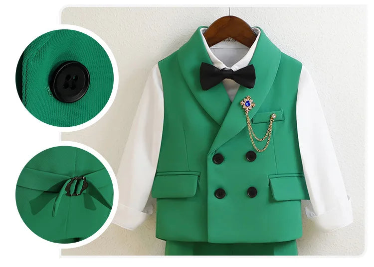 Kids Vest Pants Party Photograph Set Children Formal Wedding Suit Teenager Boys Birthday Tuxedo Party Dress Child Dance Costume