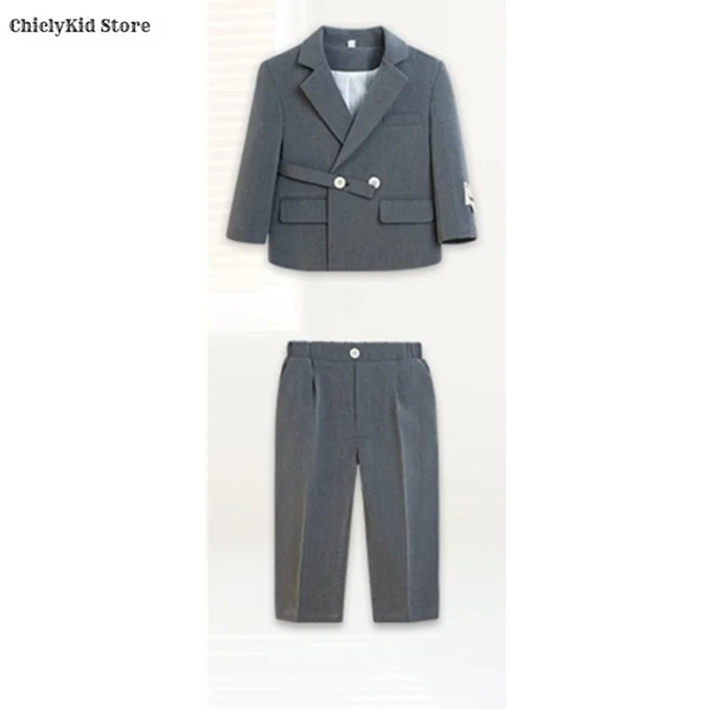 Boys Double Breasted Blazer Jack Vest Pants Children Suit Waistcoat Wedding Clothes Set Toddler Formal Dress Kids Tuxedos Outfit