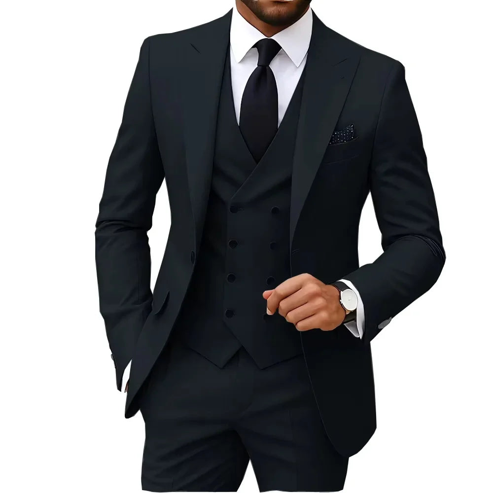 Nouveaux costumes solides pour hommes Coupe ajustée Mariage Garçon d'honneur Tuxedo Gilet Blazer Pantalon 3 pièces Tenue de mariage tendance