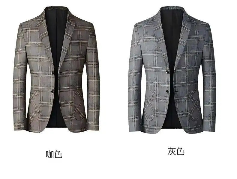 Blazer New Men Fashionable Business Wedding Banquet Casual Hosting Dress Showcases A High-end Middle-aged Checkered Look Blazer