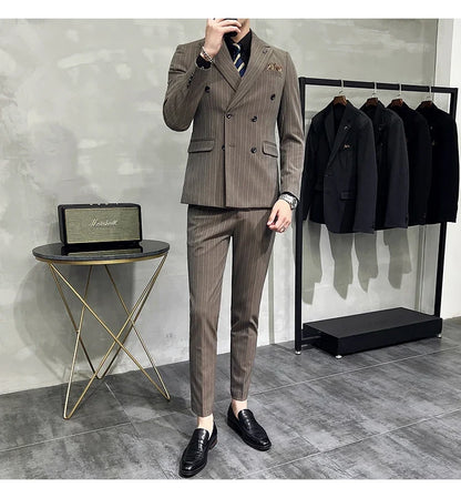 Men's Classic Striped 3-Piece Suit for Wedding, Business & Formal Occasions