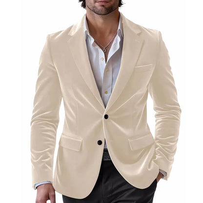 Men's Velvet Blazer Single Breasted Slim Coat Tailored Business Casual Groom's Jacket Fit Work Date Party Wedding Daily Wear