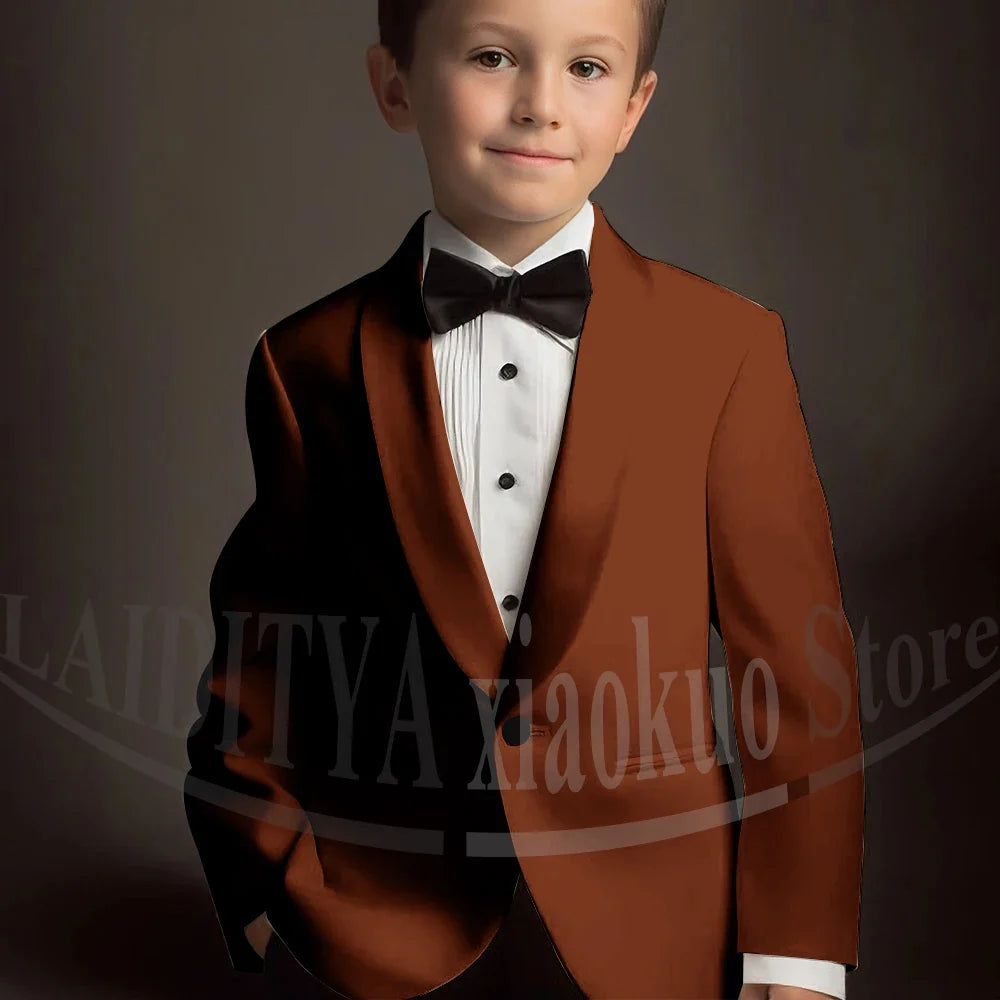 Chic Suits for Boy Cute Shawl Lapel One Button Blazer with Pants Party Costume Wedding Tuxedos 2 Piece Fashion Kids Clothes
