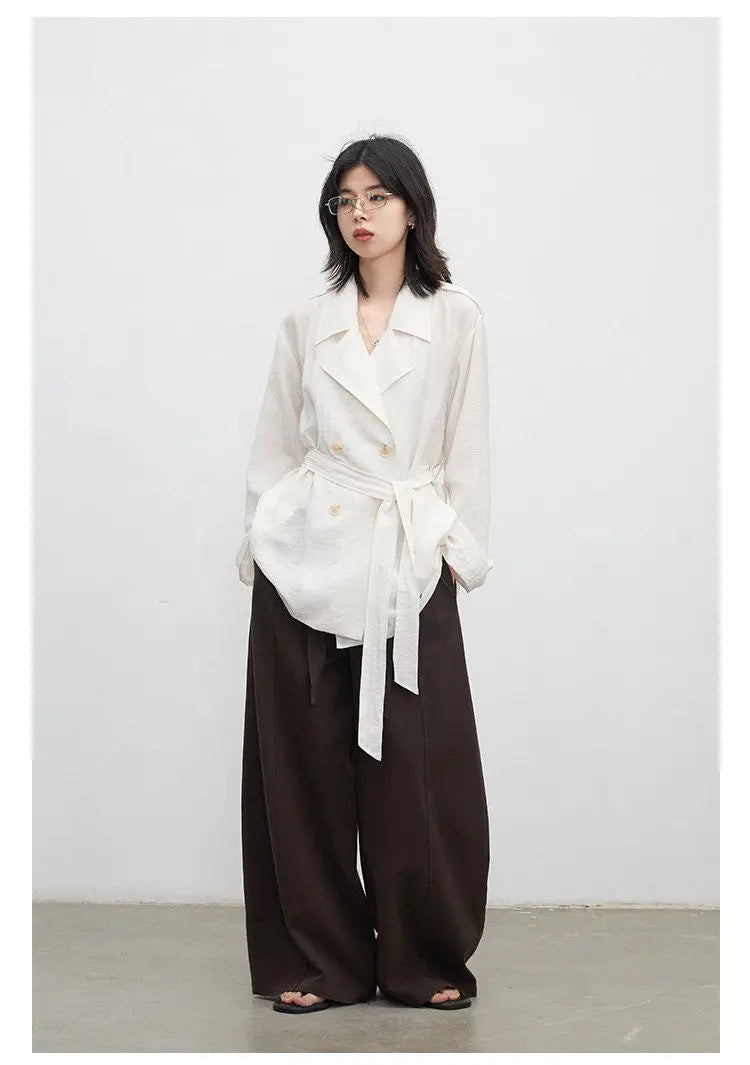 New Women Mid-length Trench Coats Loose Casual Oversized Double Breasted Office Ladies Blazer Jacket Spring Autumn