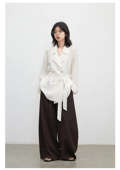 New Women Mid-length Trench Coats Loose Casual Oversized Double Breasted Office Ladies Blazer Jacket Spring Autumn