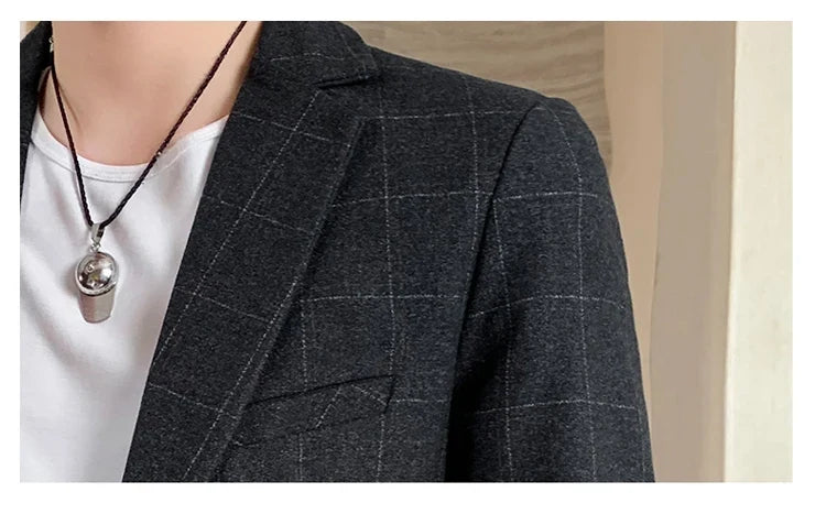 Men's  Slim Fit Business Suit Jacket Casual High-End Polyester Korean Style Top for Handsome Fashionable Look