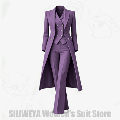 Women's Suit 3 Piece Double Breasted Long Coat Vest Pants Elegant Formal Business Wear Luxury Wedding Party Prom Outfit 2026