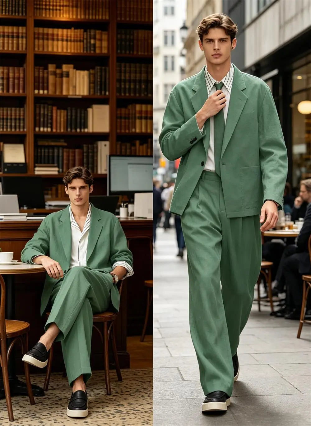Men's Linen Blazer Suit Set Lightweight Breathable Casual Jacket Business Vacation Party Wedding Spring Summer Autumn Daily Wear