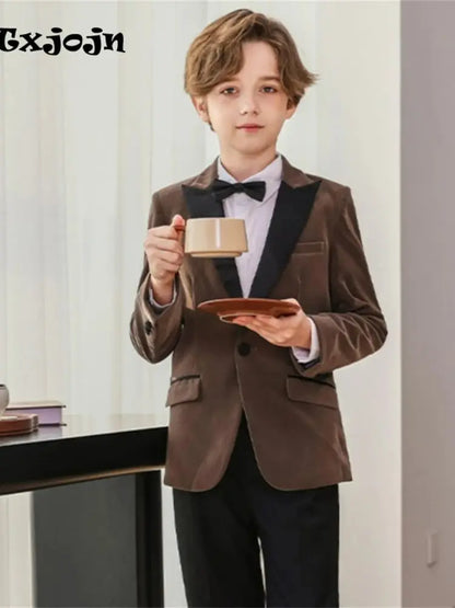 50+ Colors Velvet Suit Blazer for Kids 3-18 Years Children Formal Flannel Suit jacketm Classic Peak Lapel Suit School Uniform