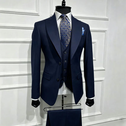 Men Suit Brown 3 Piece With Lapel Single Breasted Solid For Wedding Groom Birthday Banquet Party Business Work Jacket Vest Pants