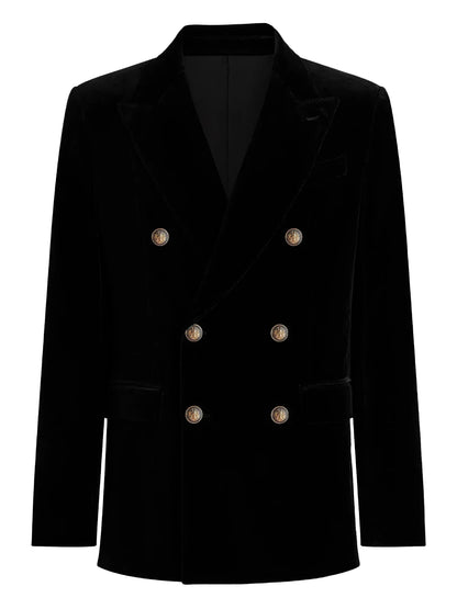 Burgundy Velvet Blazer for Men with Double Breasted Dinner Jacket Elegant Casual Slim Fit Suit Coat 2026 New