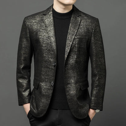 Men's Slim Fit Sheepskin Leather Blazer – Smart Casual Winter Jacket