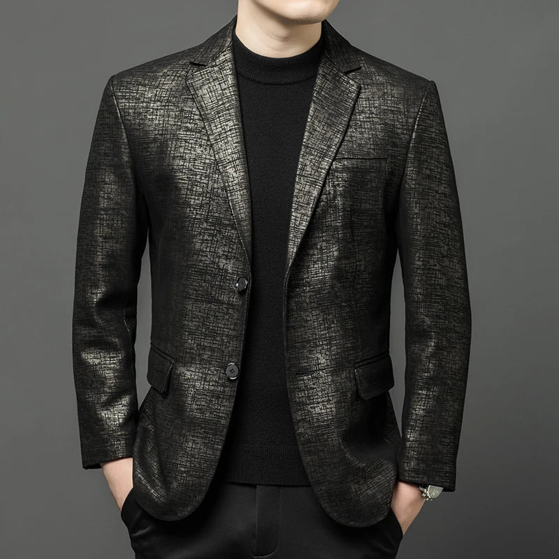 Men's Sheepskin Leather Blazer – Slim Fit Winter Jacket