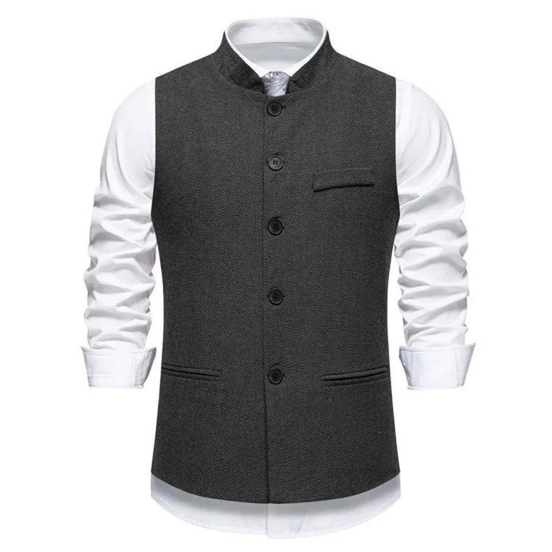 Men's Vest – Herringbone Single-Breasted Waistcoat for Weddings & Business