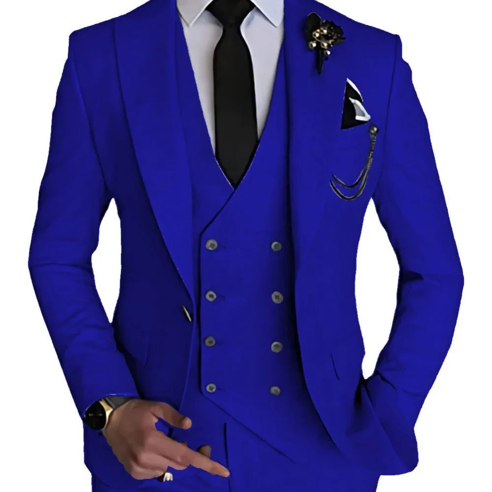 3 Piece Men's Wedding Dress Suits Slim Fit Peak Lapel Blazer+Vest+Pants Groom Tuxedos for Party Formal Suit Elegant Men Clothes