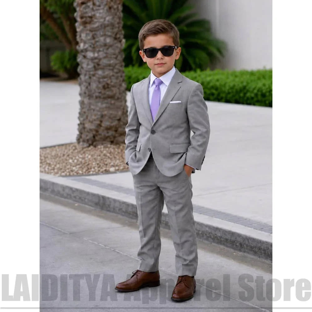 Kids Boys Formal Suit Two Piece Chic Single Breasted Blazer Trousers Outfit For Wedding Birthday Party Piano Daily Wear
