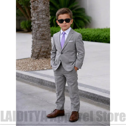 Kids Boys Formal Suit Two Piece Chic Single Breasted Blazer Trousers Outfit For Wedding Birthday Party Piano Daily Wear