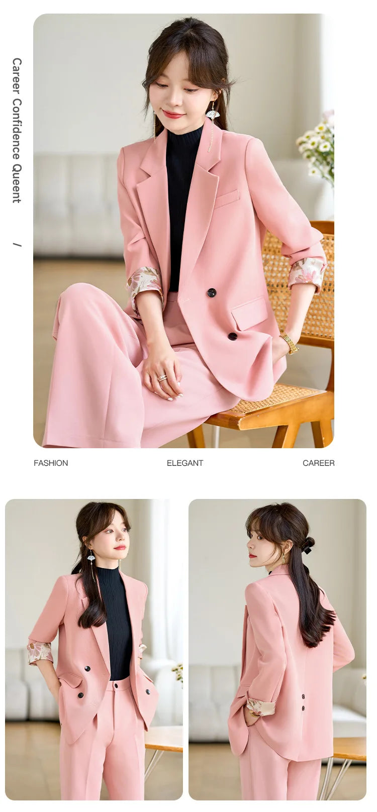 Fashion Elegant Solid Women Blazer Pantsuit Casual Vintage Chic Suit Jackets Wide Leg Pants 2 Pieces Set Female Outfits