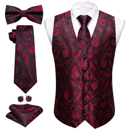 Men's Jacquard Suit Vest Set with Tie, Bow Tie, Pocket Square & Cufflinks – Wedding & Formal