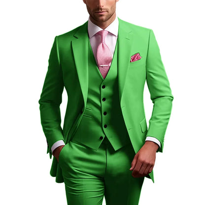 Formal 3 Piece Men Suits Slim Fit Notch Lapel Single Breasted Blazer Wedding Groom Tuxedo Business Suits Set (Jacket+Vest+Pants)