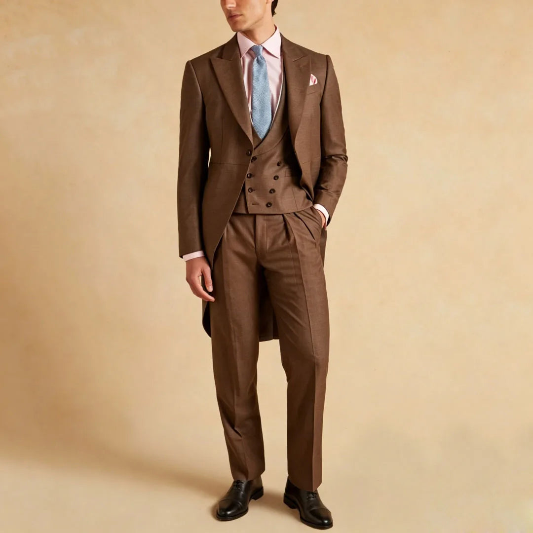 Men Suit Dark Gray 3 Piece Solid With Lapel Tuxedo Set For Wedding Groom Birthday Banquet Party Prom Business Jacket Vest Pants