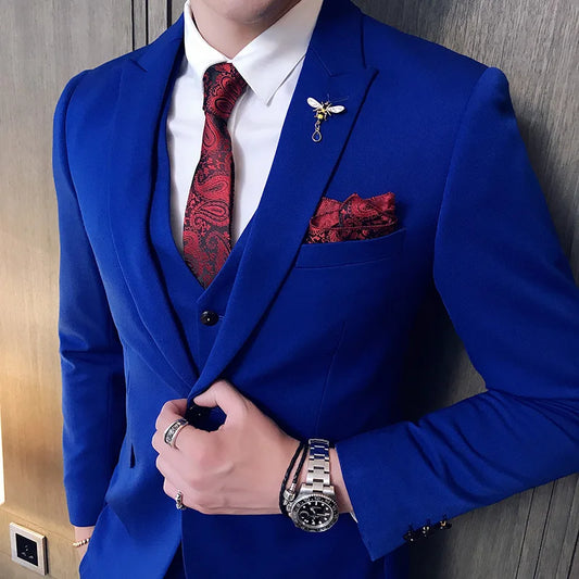 (Blazer+ Vest + Trousers) 2024 New Luxury Men's Suit 3 Pieces High Quality Business Wedding Casual Slim Fit Party Tuxedos