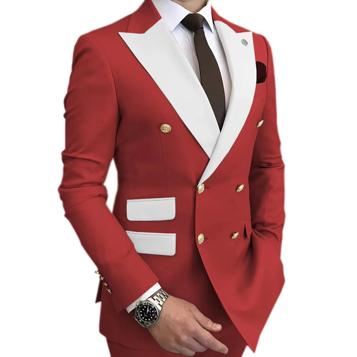 Men's Suit Blazer Slim Fit Double Breasted with White Peak Lapel Jacket Formal Business Tuxedo for Wedding Prom Party Dinner