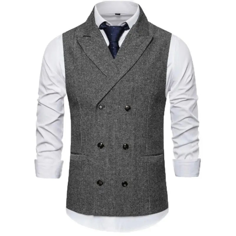 Men's Vest Double Breasted Herringbone Waistcoat for Weddings & Business Formal