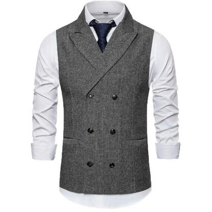 Men's Vest Double Breasted Herringbone Waistcoat for Weddings & Business Formal