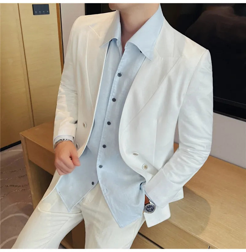 Summer Linen Breathable Suit Jacket Daily Casual Thin Blazers Men's Business Formal Suit Jacket Wedding Groom Coats Men Clothing