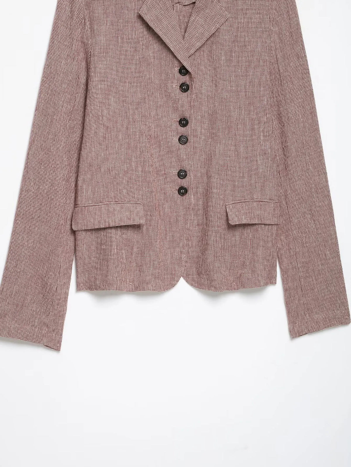 Casual Women Houndstooth Linen Blazer 2026 Spring Autumn Elegant Female Long Sleeves Lapel Collar Office Slim Suit Outerwear