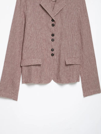 Casual Women Houndstooth Linen Blazer 2026 Spring Autumn Elegant Female Long Sleeves Lapel Collar Office Slim Suit Outerwear